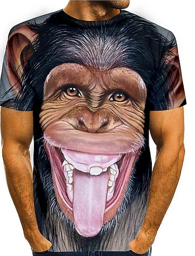  Hombre Camisa Camiseta Tee Camisetas divertidas Animal Orangután Estampados Cuello Barco Negro Azul Piscina Gris Impresión 3D Diario Festivos Manga Corta Estampado Ropa Básico Casual