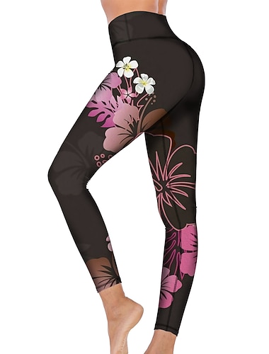  Mulheres Calças de ioga Butt Lift Compressão abdominal Cintura Alta Treino de Ginástica Corrida Ginástica Meia-calça Leggings Estampa floral Marron Outono Inverno Esportes Roupas Esportivas