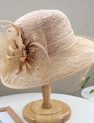  Chapéus Chapéu Tule Chapéu de balde Chapéu de palha Chapéu de sol Casual Feriado Kentucky Derby Corrida de cavalos Dia da Mulher Estilo vintage Elegante De Renda Com Penas Renda Capacete Chapéu