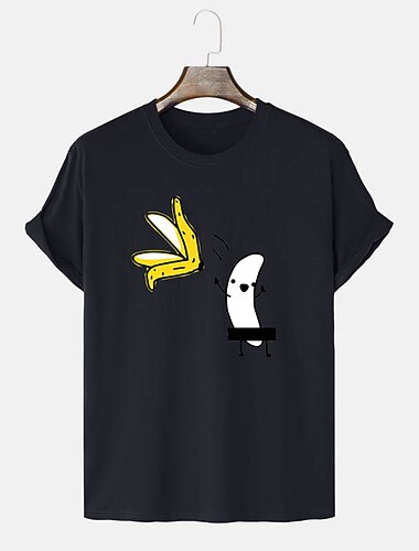  Herre's Kortermet Morsom T-skjorte - Humoristisk Naken Banan Sensurert Grafisk Tee