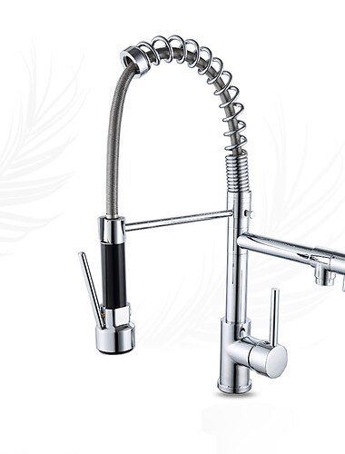  Keuken Kraan - Enkele handgreep twee gaten Chroom Pull-out / Pull-down 3-gats kraan Hedendaagse Kitchen Taps