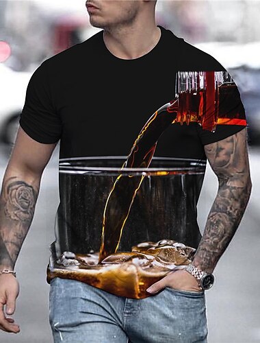  Voor heren Grafisch 3D Bier T-shirt T-shirts Korte mouw T-shirt 3D-afdrukken Ronde hals Overhemd Basic Comfortabel Groot en klein Uitgaan Weekend Oktoberfest Zwart Blozend Roze Rood Lente zomer