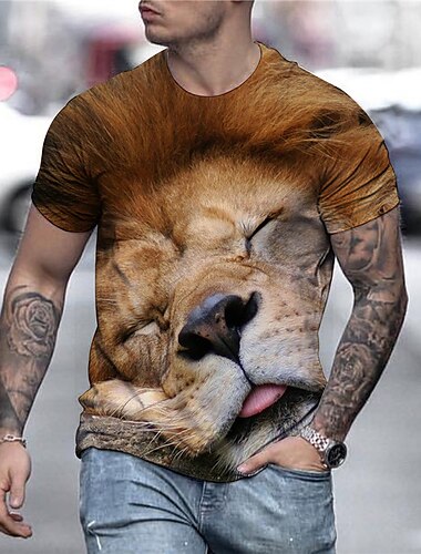  Herre Grafisk Dyr Løve Pote Skjorte T-shirt T-Shirts Kortærmet T-shirt 3D-udskrivning Rund hals Skjorte Gade overdrevet Sej Daglig Ferie Hvid Gul Orange Tøj S M L XL XXL 3XL 4XL