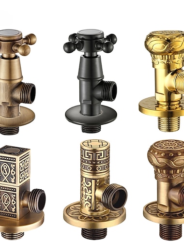  Vanne triangulaire en cuivre antique sculptée rétro vanne triangulaire chaude et froide épaissie vanne d'angle noire vanne d'arrêt d'eau antidéflagrante 1pc