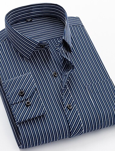  Homme Chemise habillée Chemise sans repassage Chemise à Col Chemise Boutonnée Rayé Mariage Travail A D G H manche longue Col Printemps & Automne Vêtement Tenue Boutonné