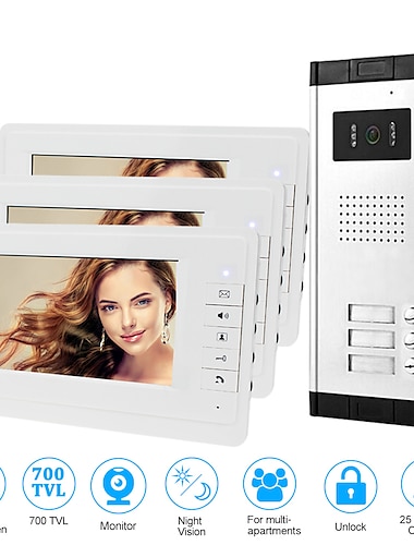  διαμέρισμα βίντεο πόρτα τηλέφωνο ενδοεπικοινωνία κάμερα κουδούνι οθόνη 7 ιντσών οθόνη LCD για μία έως τρεις οικογενειακές φωτογραφικές μηχανές 700tvline cmos 3,6 mm