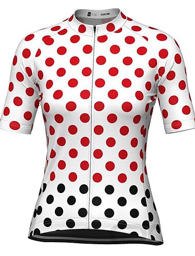  Mujer Maillot de Ciclismo A Lunares Manga Corta Bicicleta Maillot Camiseta con 3 bolsillos traseros MTB Bicicleta Montaña Ciclismo Carretera Secado rápido Suave Bolsillo trasero Cómodo Deportes Blanco