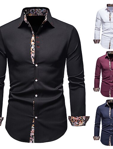  Per uomo Camicie Camicia con colletto Camicia con bottoni Astratto Matrimonio Giornaliero Nero Bianco Vino Blu marino Manica lunga Abbigliamento