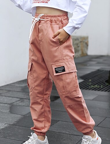  Rentrée scolaire Fille 3D Couleur unie Pantalons Eté Printemps Automne Actif Cargaison Enfant Adolescent Ecole Extérieur du quotidien