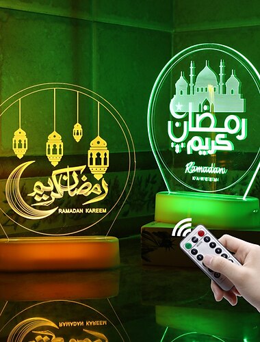  ramadan eid lys muslimsk festival mubarak dekorasjoner 3d batteri fargerik måne lampe parafin form lampe palass fyrtårn islam festutstyr