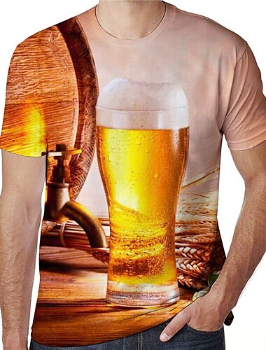 Per uomo Color Block 3D Birra Camicia maglietta Manica corta maglietta Rotonda Camicia Essenziale Per uscire Fine settimana Giallo Verde scuro Verde Abbigliamento Plus Size S M L XL 2XL 3XL 4XL