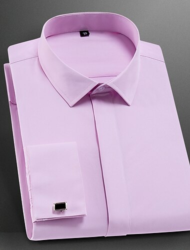  Herren Oberhemd Hemden mit französischen Manschetten Kragenhemd Knopfhemd Glatt Hochzeit Party Weiß Rosa Blau Langarm Umlegekragen Frühling, Herbst, Winter, Sommer Bekleidung Hemden mit Kragen