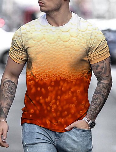  Herren Graphic Bier Hemd T Shirt Tee Kurzarm T-Shirt 3D-Druck Rundhalsausschnitt Hemd Schick & Modern Komfortabel Groß und hoch Täglich Festtage Wochenende Schwarz Gelb Rote Sommer Bekleidung S M L