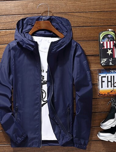  Herren Leichte Jacke Outdoorjacke Sommerjacke Windbreaker Sport Freizeit Sport Winddicht Mit Kapuze Sommer Frühling Herbst Einfarbig Einfach Sportlich Hoher Ausschnitt Regulär Schwarz Weiß Rote