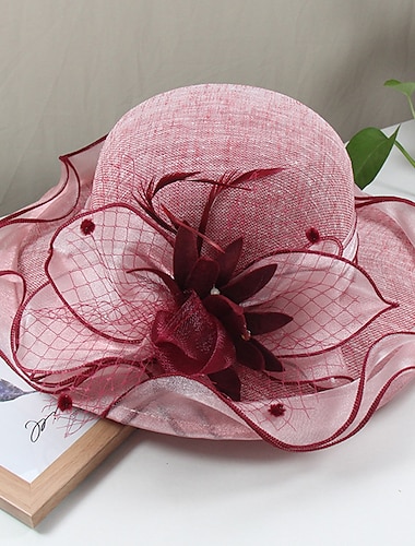  Klobouky pokrývky hlavy Slámové klobouky Tylové lněné  směsné klobouky slámový klobouk sluneční klobouk Pohodový prázdninový Kentucky Melbourne Cup Vintage styl Elegantní s květinovými aplikacemi
