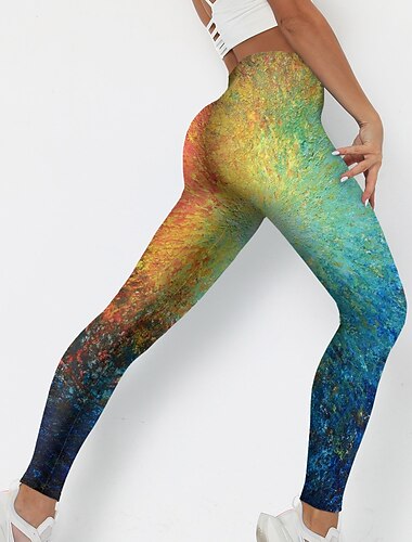  Femme Normal Legging mode Nouveauté Cheville Taille médiale Bloc de couleur Imprime Graffiti Taille elastique Sportif Imprimer Confort Elastique Sport de détente Fin de semaine Jaune Eté Printemps