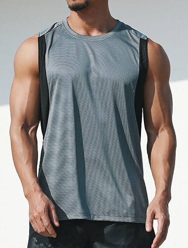  Herren Tank Top T-Shirt / T-Shirt Gitter Patchwork Rundhalsausschnitt Farbblock Sport Freizeit Shirt Ärmellos Atmungsaktiv Rasche Trocknung Weich Ausschwitzen Yoga Tennis Bewegung & Fitness Laufen