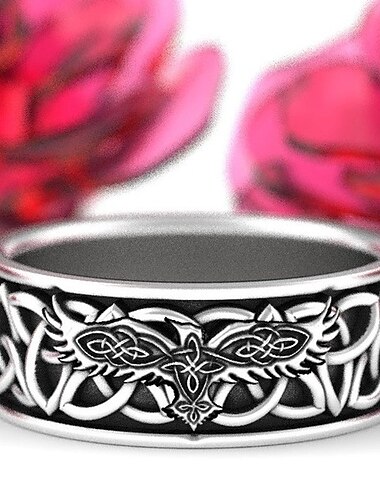  gotischer Schmuck, Retro-Ring, Herren- und Damenring, nordische Mythologie Riese Wolf Fenrir verteidigen Tempel Rabe Amulett Schmuck Freund Geschenk Herren Wikinger Hip Hop Rock Ring (6)