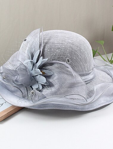  hatut päähineet olkihatut tulle pellava-sekoite hattu olkihattu auringonhattu rento loma Kentucky Melbourne Cup vintage-tyyli elegantti höyhenkoristeilla päähine päähineet kilpailupäivän mekko