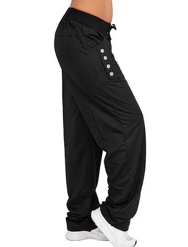  בגדי ריקוד נשים מכנסי מטען צ'ינו תערובת כותנה כיס מותן בינוני באורך מלא שחור קיץ & אביב