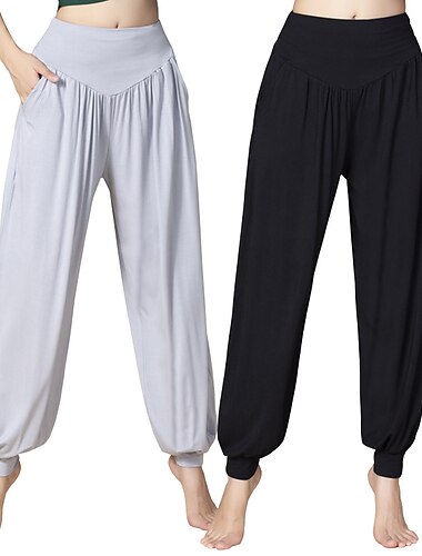  Dames Yogabroek Zijzakken Breed Been Harem Hoge taille Yoga Fitness Sportschooltraining Broeken Knickerbockers (dames) Kleding Onderlichaam Donker Grijs Zwart Wit Katoen Modaal Herfst Winter Sport