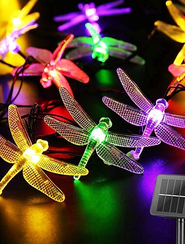 libellula luci della stringa solare all'aperto 6.5m 30 led impermeabile luci leggiadramente solari 8 modalità luci decorative per patio giardino recinto del cortile matrimonio festa di natale bianco