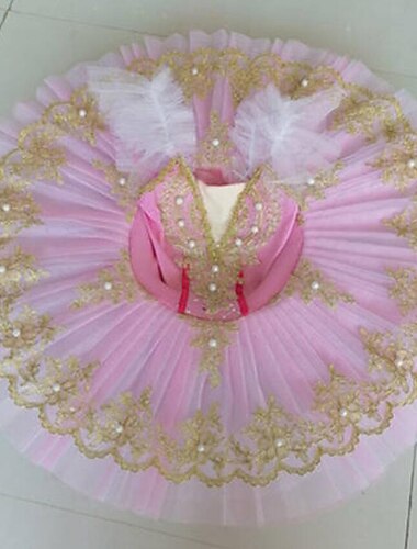  Balett Tutuklänning Klänning Imitationspärla Spets Tryck Flickor Träning Prestanda Ärmlös Hög Spets Tyll