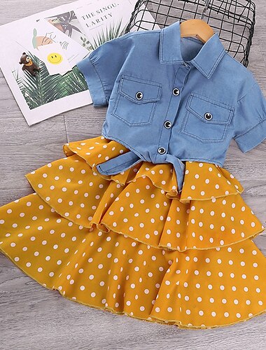 2 Stück kinderkleidung Mädchen Feste Farbe Kleid & Mantel einstellen Kurzarm Aktiv Outdoor Baumwolle 7-13 Jahre Sommer Schwarz Weiß Gelb