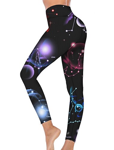  Per donna Pantaloni da yoga Sollevamento glutei Controllo addominale Vita Alta Allenamento in Palestra Corsa Fitness Collant Leggings Stampa galassia stellata Nero Autunno Inverno Gli sport