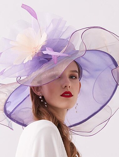  Fascinaattorit Hatut Pääkoristeet Organza  Polyamidi Lippalakki Olkihatun Aurinkohattu Rentoutumisjuhla Melbourne Cup Cocktail Royal Ascot Sulalla Koristelu Pääkoriste Hatut Kilpailupäivä Mekko