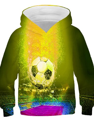  Αγορίστικα 3D Ποδόσφαιρο Φούτερ με Κουκούλα Μακρυμάνικο 3D εκτύπωση Άνοιξη Φθινόπωρο Χειμώνας Ενεργό Κομψό στυλ street Παιδιά 3-12 χρόνια ΕΞΩΤΕΡΙΚΟΥ ΧΩΡΟΥ Καθημερινά