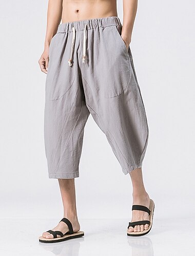  Herren Shorts Kurze Hosen Leinenshorts Kurze Hosen Sommer-Shorts Schnitt Strandshorts Kurze Hosen Kordelzug Elastische Taille Gerade geschnitten Glatt Komfort Atmungsaktiv Wadenlänge Sports Outdoor