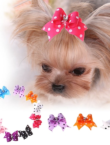  Perros Gatos Animales Pequeños de Pelo Adornos Accesorios para el Pelo Lazos Brillante Estroboscopio Hecho a mano Perros y Gatos Lazo Adorable A Lunares Lazo Brillante Poliéster Arco iris 10 piezas