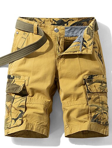  Homens Bermuda Cargo Bermudas com bolso lateral Bolso multi Bolso com aba Côr Sólida Para Noite Streetwear Moda Shorts Cargo Exército verde Azul