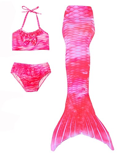  kinderkleidung Mädchen 3 Stück Meerjungfrau Bademode Bademode Bikini Strand Schwimmen Geometrisch Aktiv Kuschelig Badeanzüge 3-10 Jahre Sommer Rote Regenbogen