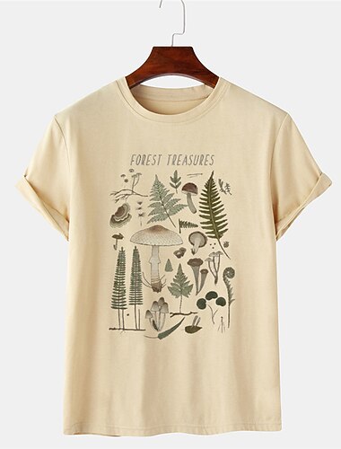  Mænds skovskatte grafik T-shirt kortærmet botanisk naturtryk