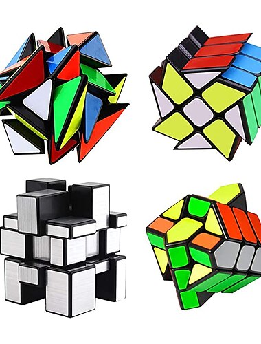  4-Pack QiYi Cube Set - Included 3x3 Fluctuation Angle Puzzle Cube - 2x3 Wheel Puzzle Cube - 3x3 Mirror Puzzle Cube 6 Color - 3x3 Square King Puzzle Cube