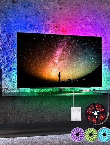  Bande lumineuse LED USB étanche RVB à changement de couleur 3,28-15 pieds Bande lumineuse LED alimentée par batterie Lumières LED flexibles à piles avec contrôleur IR à 3 touches pour chambre à coucher, bureau, maison, chambre, télévision, camping et déco