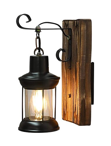  Lightinthebox LED-Wandleuchte, Vintage, Retro, Holz, Metall, Malerei, Farbe, Wandleuchte, Wandleuchte, Beleuchtungskörper mit 1,8 m langem Steckerkabel und Ein-/Ausschalter, EU/US-Stecker, AC 85–265 V