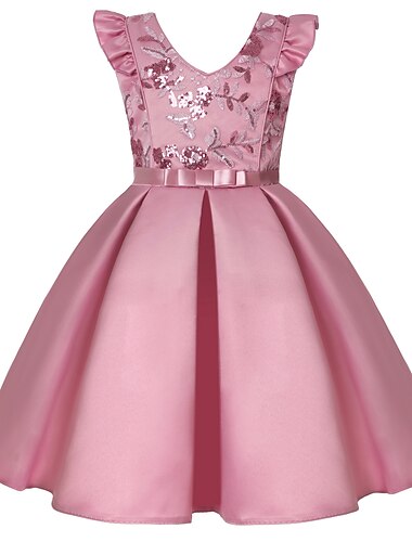  kinderkleidung Mädchen Kleid Pailletten Ärmellos Party Besondere Anlässe Abschluss Glanz Elegant Prinzessin Polyester Übers Knie Kleid mit Blumenstickerei Herbst Winter 3-10 Jahre Saphir Beige Gelb