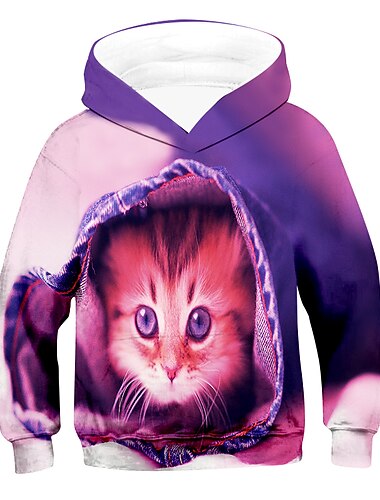  παιδικά 3d print hoodie γάτας μακρυμάνικο ζώο πράσινο μπλε μωβ παιδικά μπλουζάκια φθινόπωρο χειμερινά ενεργά streetwear καθημερινά για εσωτερικούς χώρους 2-13 ετών