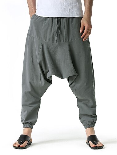  Herren Jogginghose Jogger Leinenhose Hose Hosen Sommerhosen Haremshose Kordelzug Elastische Taille Ausgebeult Glatt Draussen Sport Knielänge Heim Täglich Festtage Boho Hippie Lockere Passform Schwarz