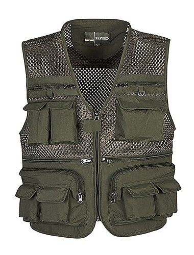  Herren Anglerweste Weste für Wanderer Ärmellos V Ausschnitt Weste / Fahrradweste Jacke Shirt Außen Atmungsaktiv Schnelltrocknend Multi Pocket Leichtgewichtig Polyester Armeegrün Khaki Dunkelblau