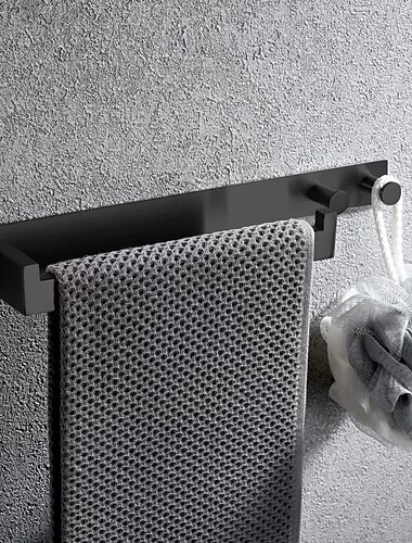  multifunktionaler Handtuchhalter mit Kleiderhaken durchschlagsfrei selbstklebende Badablage Edelstahl silber gebürstet und schwarz 1St.
