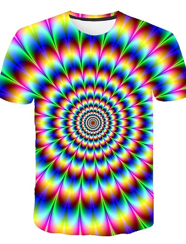  barn gutter 3d vertigo t-skjorte kortermet regnbue optisk illusjon fargeblokk 3d print blå lilla svart barn topper sommer basic streetwear sport