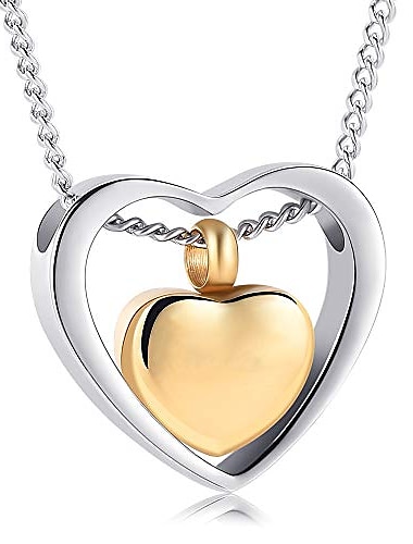  memory cremation ashes jewelry double heart urn necklace for ashes keepsake memorial pendant urn lockets for ashes for loved one(silver and gold)