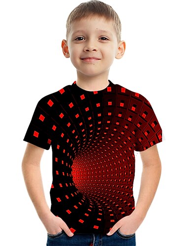  Drenge 3D Farveblok 3D Print T-shirt Kortærmet 3D-udskrivning Sommer Aktiv Sport Gade Polyester Rayon Børn 2-13 år udendørs Daglig
