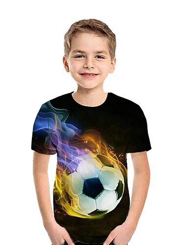  Kindertag Jungen 3D Graphic Fußball 3D T-Shirt Kurzarm 3D-Druck Sommer Aktiv Sport Casual Polyester kinderkleidung 2-13 Jahre
