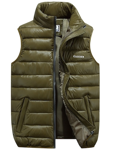  Herren Steppweste Ausgehen Basic Herbst Winter Tasche Polyester Warm Buchstabe Reisverschluss Stehkragen Normale Passform Schwarz Rote Blau Armeegrün Weste