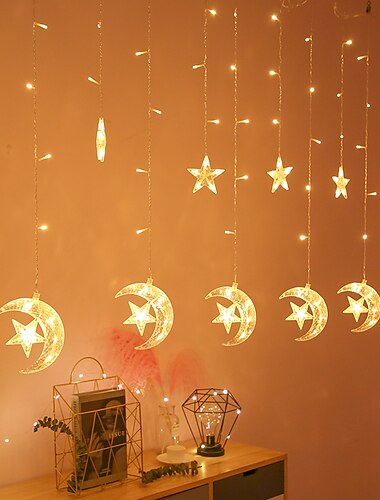  Ramadan eid lights 1pc moon star led kurtyna świetlna ue us plug christmas fairy girlandy outdoor led twinkle string lights dekoracja festiwalu świątecznego